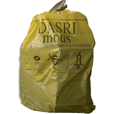 Sacs DASRI jaunes liens coulissants 50 L BD 680 x 750 mm