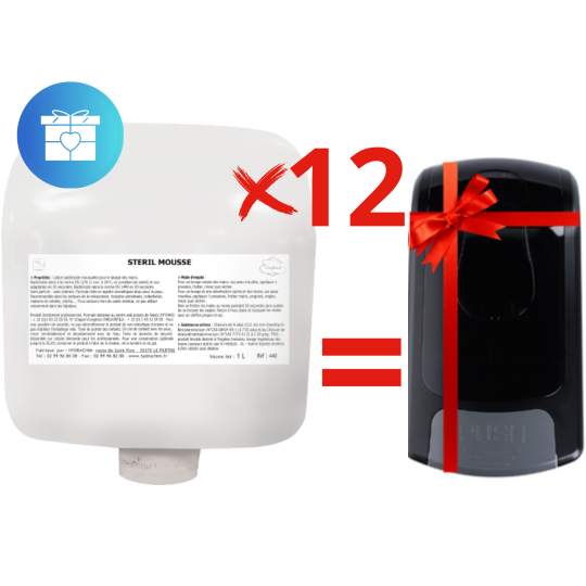 Pack 12 cartouches savon mains mousse antibactérien + 1 distributeur offert