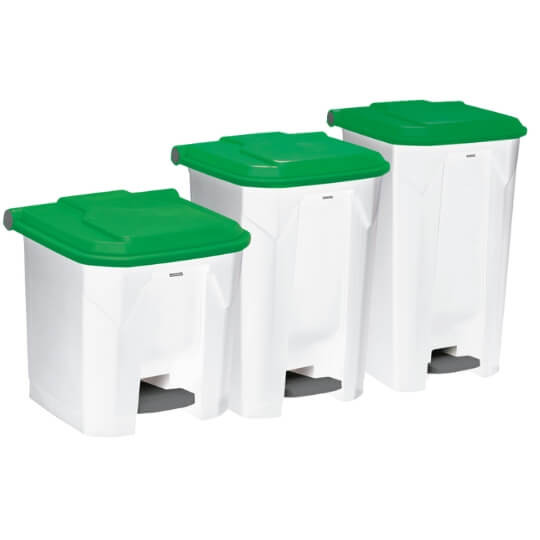 Poubelle plastique alimentaire à pédale couvercle vert 30L, 45L et 90L