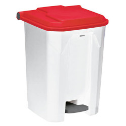 Poubelle plastique alimentaire à pédale couvercle rouge 45L