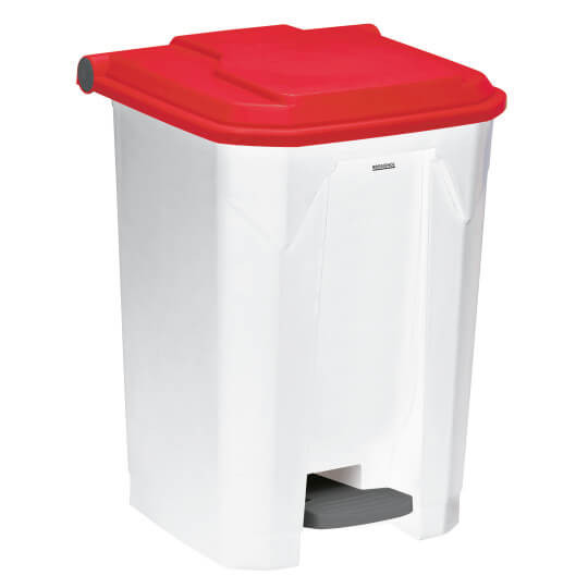 Poubelle plastique alimentaire à pédale couvercle rouge 45L