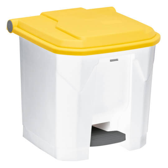 Poubelle plastique alimentaire à pédale couvercle jaune 30L