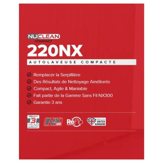 Avantages Autolaveuse à batterie 220NX Numatic compacte Nu-Clean