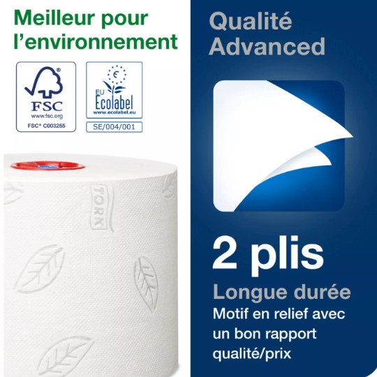 Rouleau papier toilette compact Tork T6 Premium 2 plis