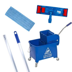 Kit de nettoyage Chariot 20L avec Presse + Balai lavage à Plat et Microfibre