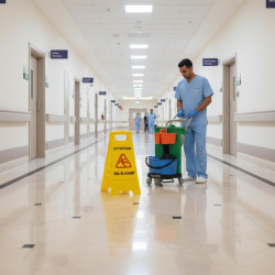 Panneau sol glissant à l'hopital