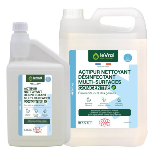 ACTIPUR Nettoyant désinfectant médical concentré - ECOCERT- 1L ou 5L
