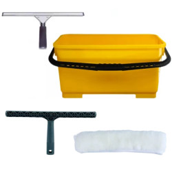 kit de nettoyage de vitres (Seau rectangulaire 22L + Support mouilleur + Garniture + Raclette vitre 25 cm)