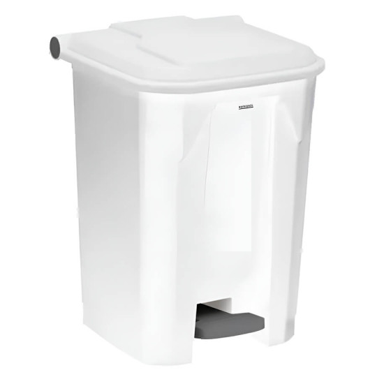 Poubelle plastique alimentaire à pédale blanche 45L couvercle blanc