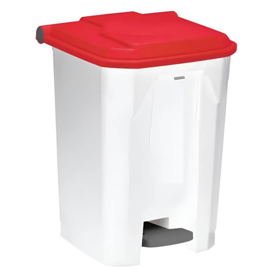 Poubelle plastique alimentaire à pédale 45L couvercle rouge
