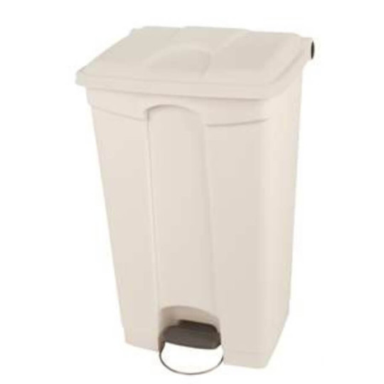 Poubelle plastique alimentaire à pédale blanche 90L couvercle blanc
