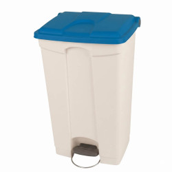 Poubelle plastique alimentaire à pédale 90L couvercle bleu