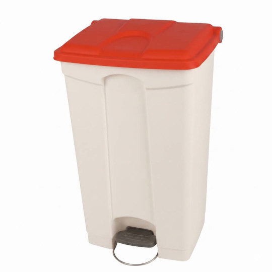 Poubelle plastique alimentaire à pédale 90L couvercle rouge