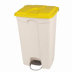 Poubelle plastique alimentaire à pédale 90L couvercle jaune