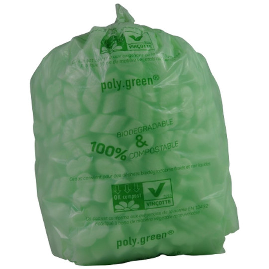 Sac poubelle biodégradable et compostable 40 L vert - 20 µ - 250 unités