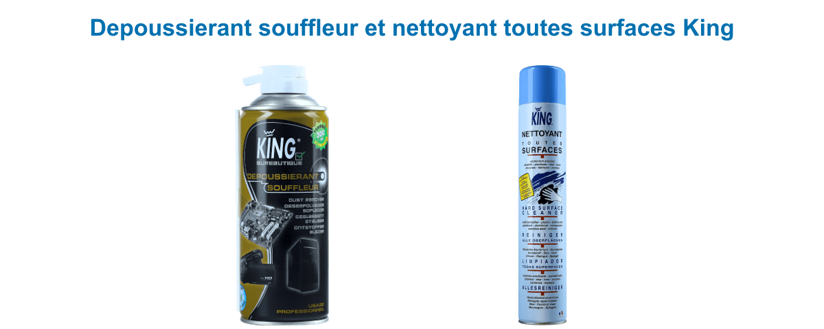 Aérosols King : bombe dépoussiérante souffleur 300 ml pour l'informatique et nettoyant dégraissant toutes surfaces 750 ml