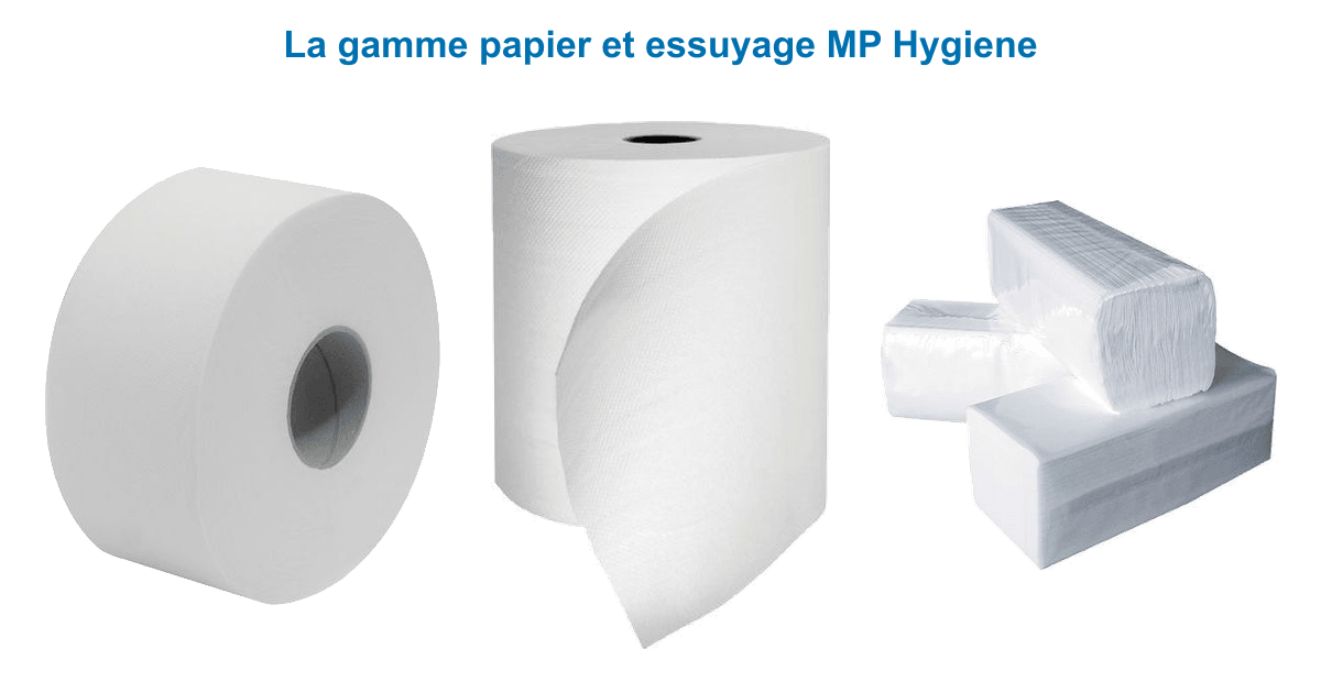 Gamme MP Hygiène : papier toilette mini jumbo, rouleau essuie-mains à dévidage central et essuie-mains pliés fabriqués en France