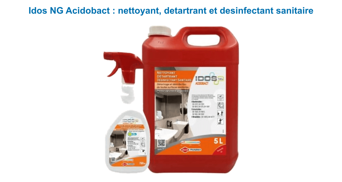 Idos NG Acidobact, nettoyant détartrant désinfectant sanitaire en spray 750 ml et bidon 5 L