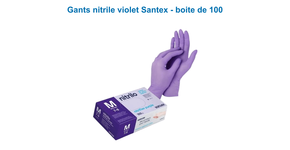 Gants nitrile violet non poudrés Santex GD20P en boîte de 100 unités, tailles S M L