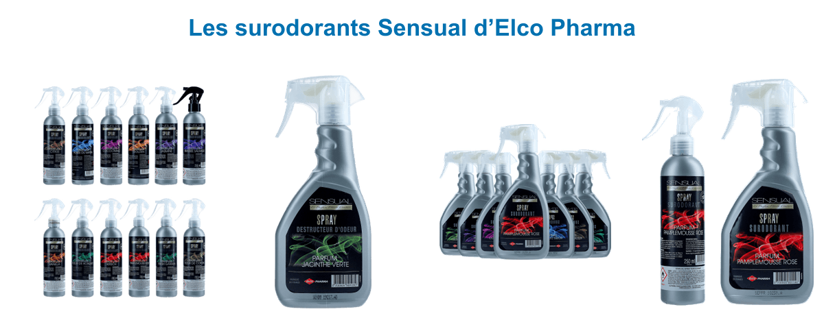 Surodorants Sensual d'Elco Pharma : parfums brassée sauvage, jacinthe verte, cocooning et pamplemousse rose