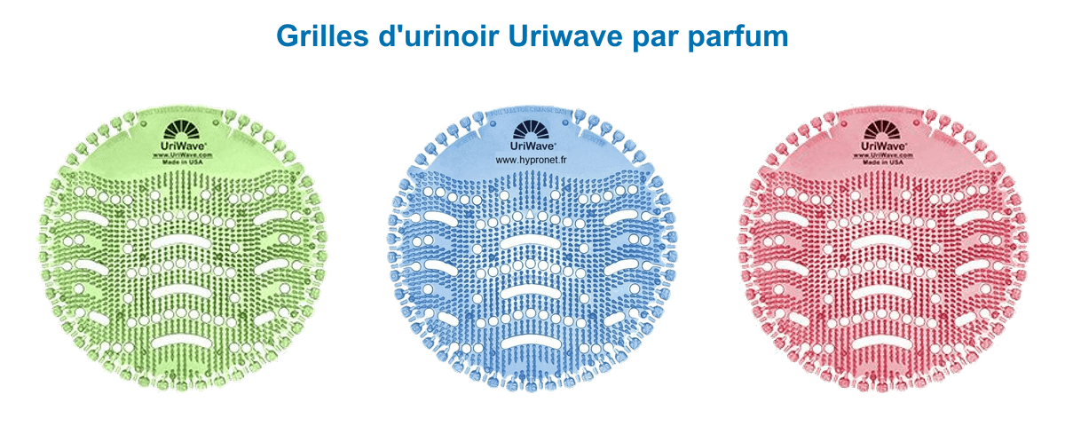 Grilles d'urinoir désodorisantes Uriwave par parfum : Herbal Mint, Ocean Mist et Tutti Frutti