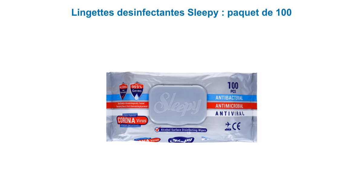 Lingettes désinfectantes Sleepy en paquet de 100 unités : antibactérien, antimicrobien et antiviral