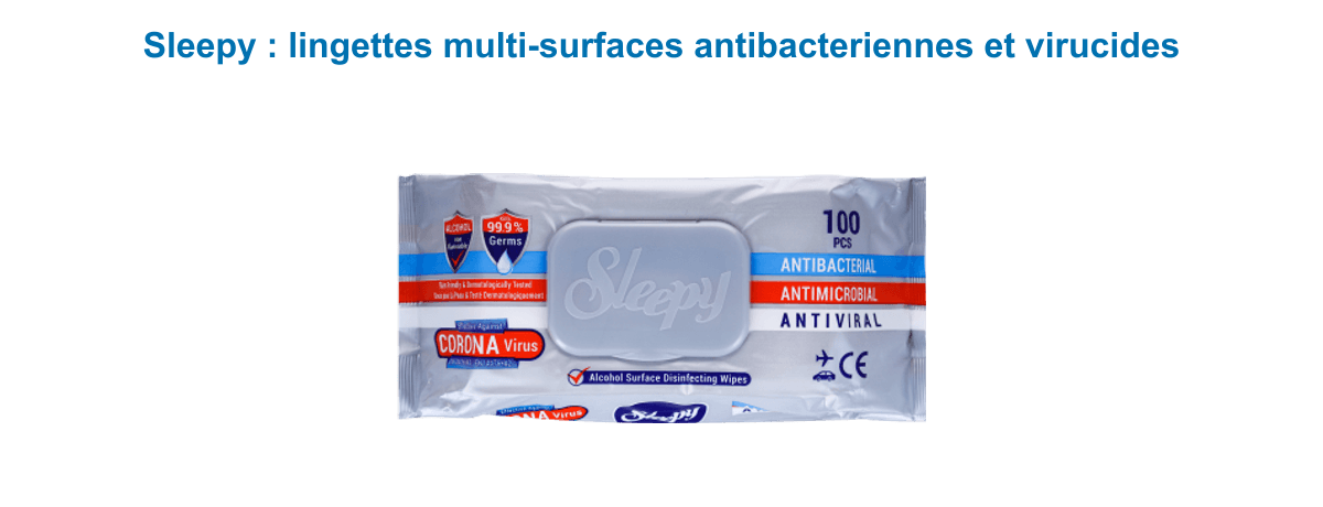 Lingettes Sleepy multi-surfaces antibactériennes et virucides, paquet de 100 prêt à l'emploi