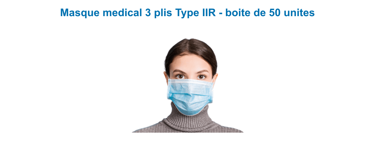 Masque médical 3 plis Karwan Protect Type IIR à usage unique avec barrette nasale, boîte de 50 unités
