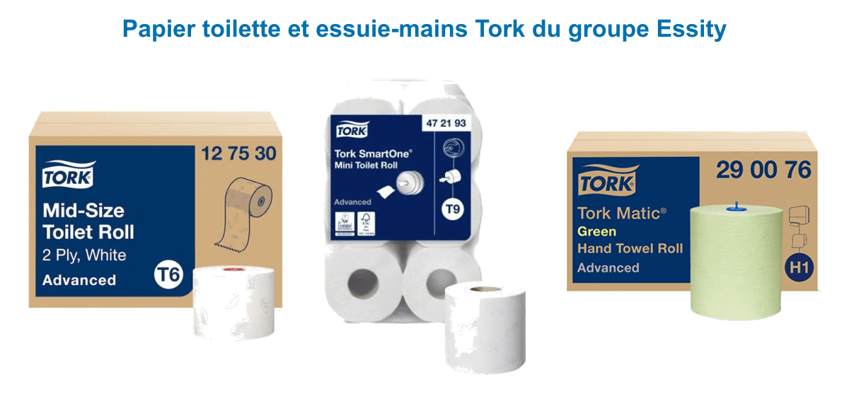 Papier toilette compact Tork T6, rouleau SmartOne T9 et bobine essuie-mains Tork du groupe Essity pour distributeurs professionnels