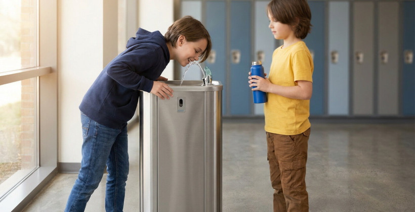 Fontaine à eau pour école : conformité loi AGEC, achat ou location.